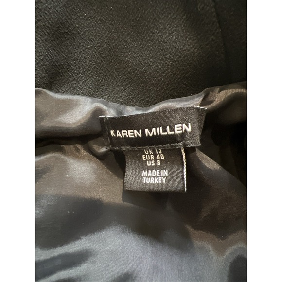 Karen Millen Women's Structured Black Crepe Belted Midi Dress Size US 8 Designer - Picture 6 of 8